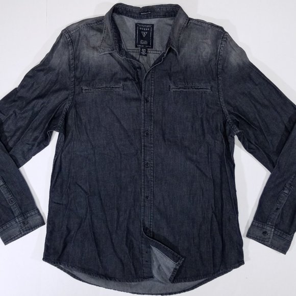 Guess Grey Faded-Design Full Button-Up Shirt - Picture 1 of 13